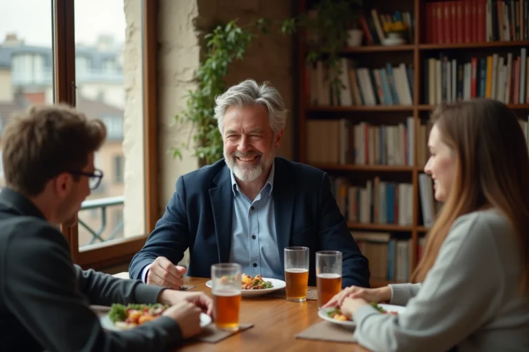 Alain Bauer partageant un repas convivial en famille dans un appartement parisien chaleureux