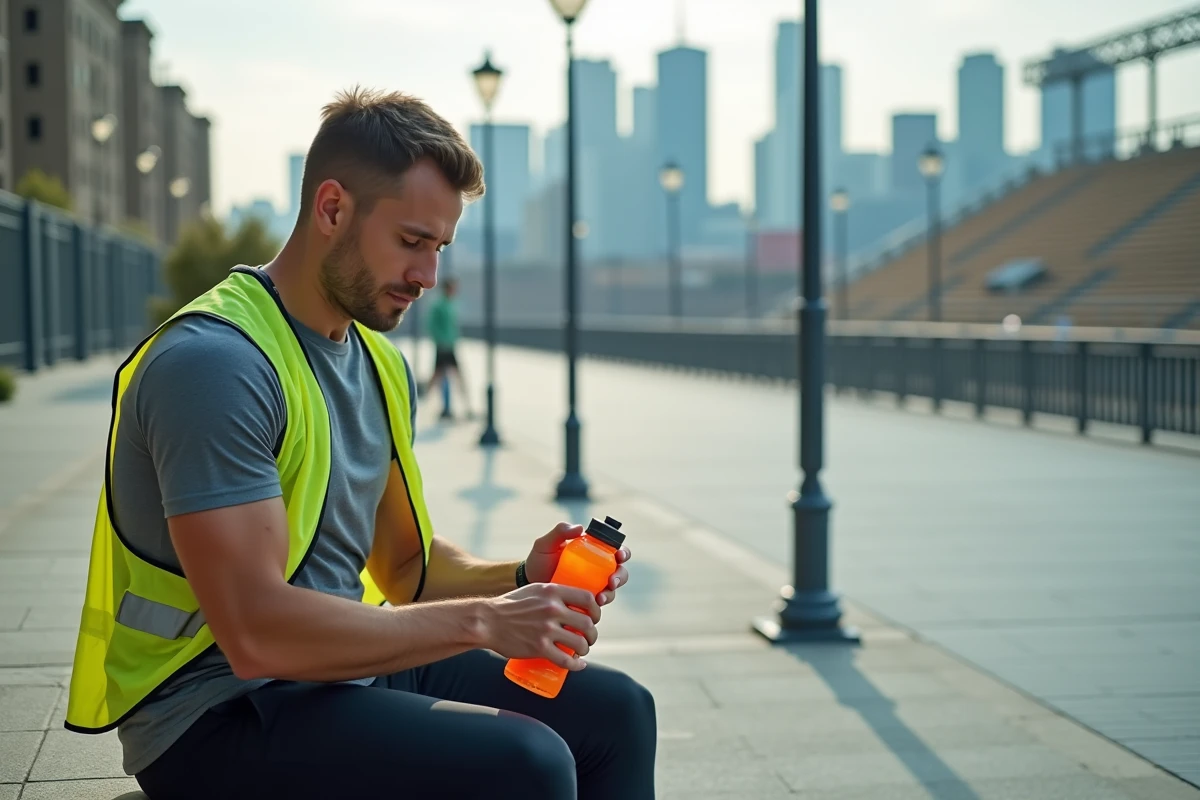 Athlète masculin dans un décor urbain en pleine préparation