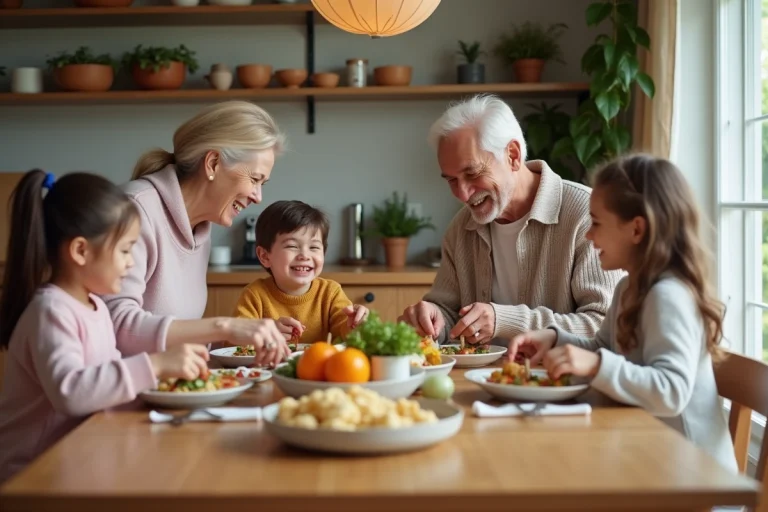 Famille multigenerational partageant un repas convivial