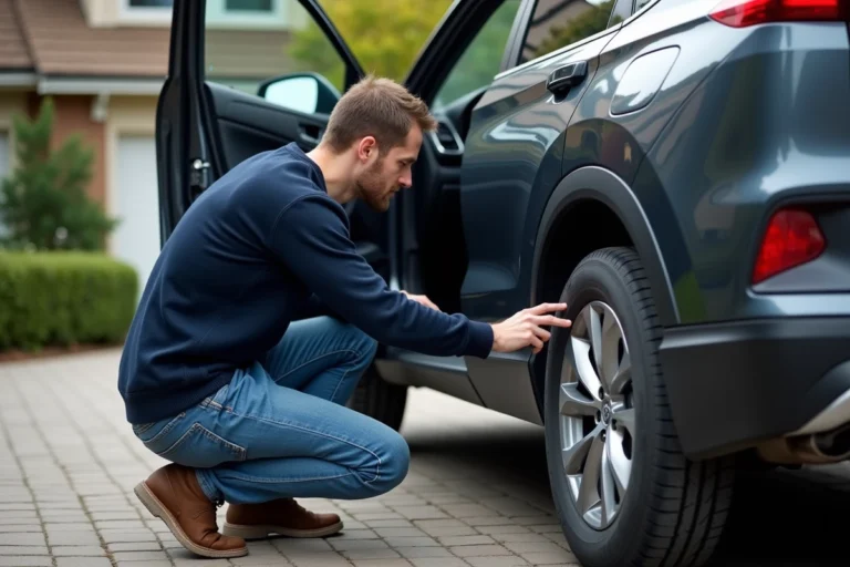 Homme en casual appuie sur le tableau de bord d'un SUV