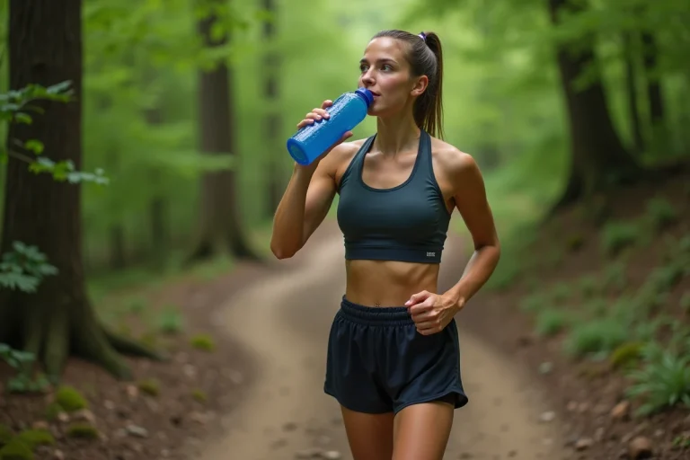 Jeune femme coureuse dans la forêt bucolique en pleine action