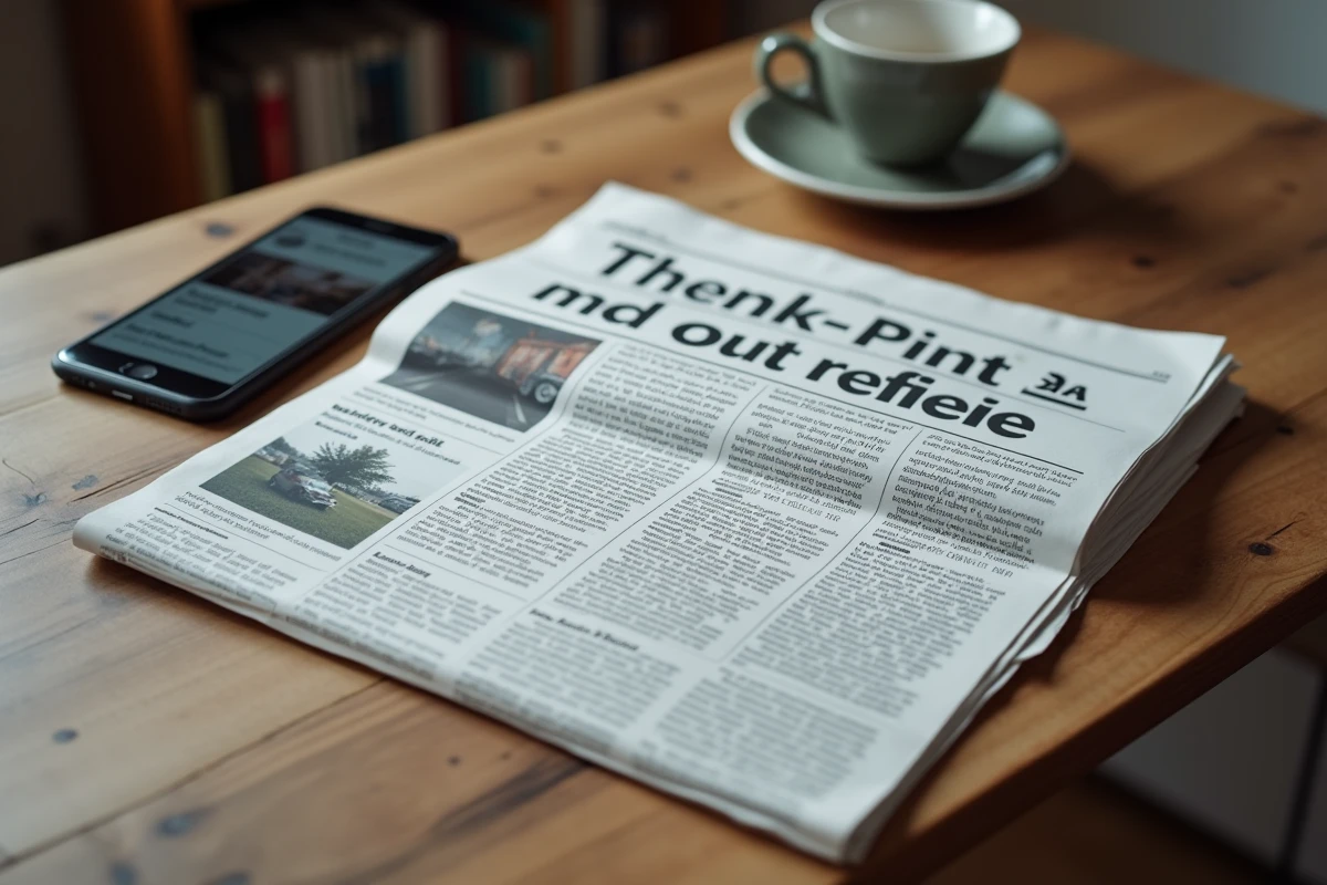 Journal imprimé et smartphone affichant des réseaux sociaux sur une table en bois, symbolisant la distinction entre information vérifiée et rumeur médiatique