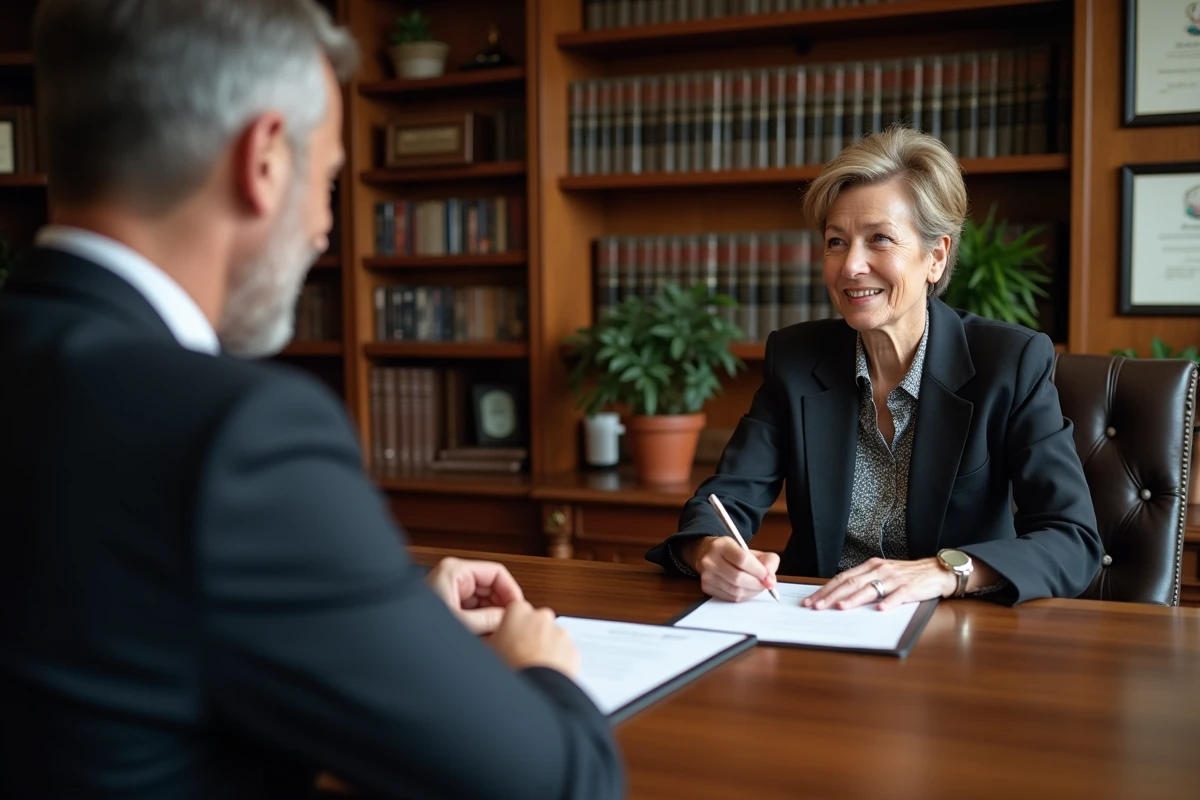 Notaire et homme en discussion dans un bureau juridique